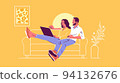 Young couple with laptop relaxing on sofa at home. Flat vector illustration 94132676