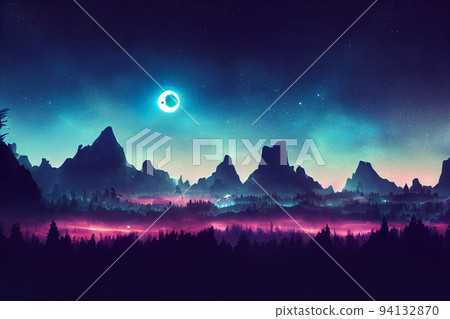 Illustration fantasy of neon forest. Glowing colorful look like fairytale. Illustration fantasy of neon forest. Glowing colorful look like fairytale. 94132870