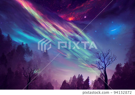 Illustration fantasy of neon forest. Glowing colorful look like fairytale. Illustration fantasy of neon forest. Glowing colorful look like fairytale. 94132872