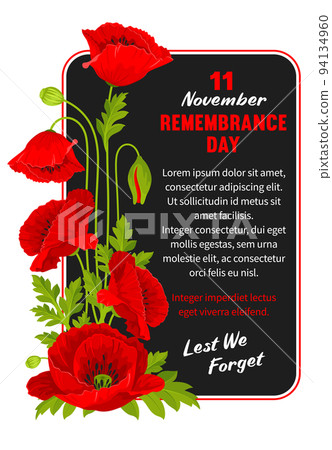 Remembrance Day Card With Red Poppy Flowers Remembrance Day Card With Red Poppy Flowers 94134960
