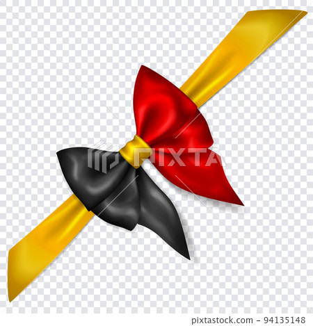 Bow in colors of Belgium flag with diagonally ribbon 94135148