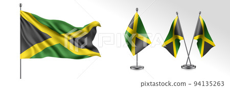Set of Jamaica waving flag on isolated background vector illustration Set of Jamaica waving flag on isolated background vector illustration 94135263