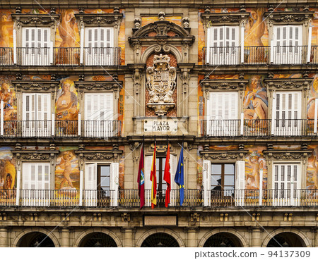 Stunning facade of Casa de la Panaderia (bakery house), municipal and cultural building placed on the north side of Plaza Mayor, Madrid, Spain 94137309