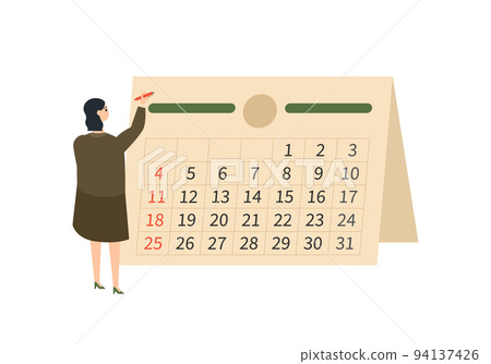 一個女人填寫日曆的插圖 94137426
