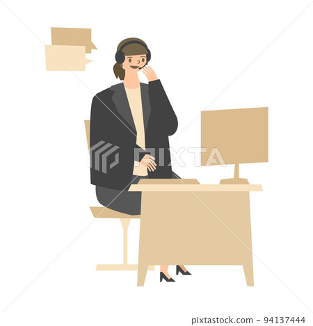 Illustration of a woman working in a call center Illustration of a woman working in a call center 94137444