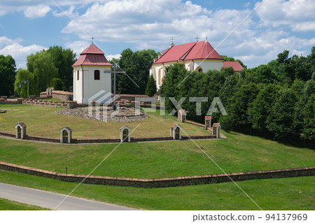 Old ancient catholic church of St George in Kremyanitsa, Zelva district, Grodno region, Belarus. Old ancient catholic church of St George in Kremyanitsa, Zelva district, Grodno region, Belarus. 94137969
