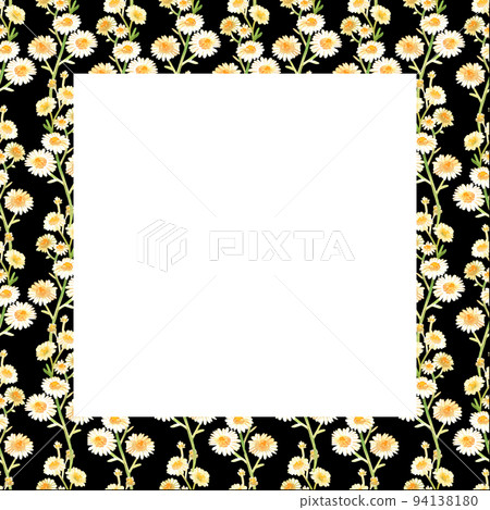Chamomile square frame. Watercolor illustration. Isolated on a black background. For design. 94138180