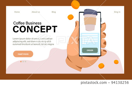 Barista web banner or landing page. Bartender making a cup of hot coffee. Coffeehouse worker making energetic tasty beverage with milk. Flat vector illustration Barista web banner or landing page. Bartender making a cup of hot coffee. Coffeehouse worker making energetic tasty beverage with milk. Flat vector illustration 94138256
