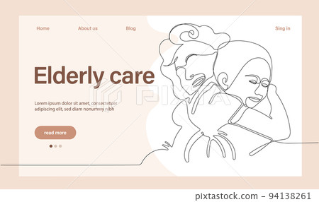 Programs for Seniors Landing Page Template. Elderly Health Care. Elderly care. Cartoon People Vector Illustration. 94138261