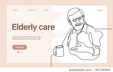 Programs for Seniors Landing Page Template. Elderly Health Care. Elderly care. Cartoon People Vector Illustration. 94138464