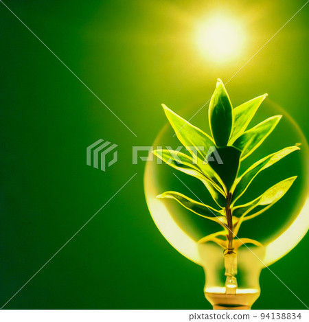 Natural energy concept. Light bulb with small plant inside. Eco green energy concept. 3d 94138834