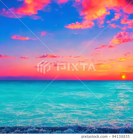 Beautiful sunset over the sea with palm tree on the tropical beach background for travel. 3d 94138835