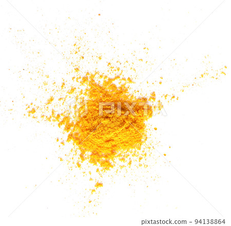 Turmeric (Curcuma) powder pile isolated on white background, top view. herb for protect virus . 94138864