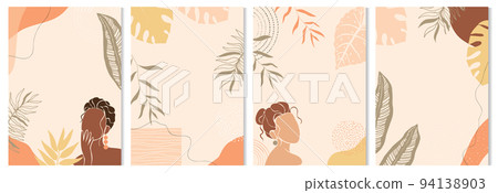 Social media template set. Minimal background for beauty hair salon with abstract portrait woman floral leaf vector. Social media template set. Minimal background for beauty hair salon with abstract portrait woman floral leaf vector. 94138903