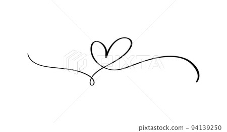 Flourish vintage Vector divider Valentines Day Hand Drawn Calligraphic Heart. Calligraphy love illustration. Holiday Design element valentine. Icon decor for web, wedding and print 94139250