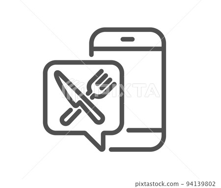 Restaurant food app line icon. Contactless meal order sign. Grocery phone application symbol. Quality design element. Linear style food app icon. Editable stroke. Vector 94139802