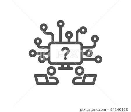 Teamwork question line icon. Ask help sign. Outsource support symbol. Quality design element. Linear style teamwork question icon. Editable stroke. Vector 94140118