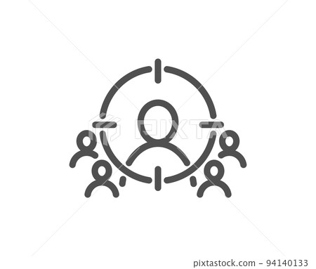 Business targeting line icon. Marketing target strategy symbol. Aim with people sign. Quality design element. Linear style business targeting icon. Editable stroke. Vector Business targeting line icon. Marketing target strategy symbol. Aim with people sign. Quality design element. Linear style business targeting icon. Editable stroke. Vector 94140133