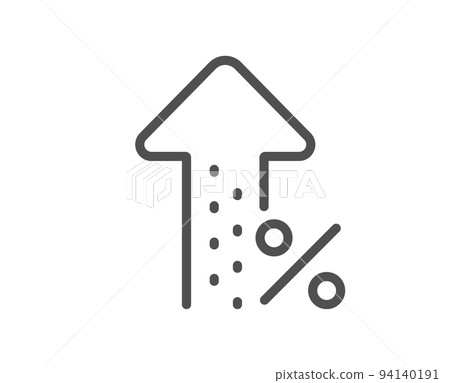 Increasing percent line icon. Discount sign. Credit percentage growing symbol. Quality design element. Linear style increasing percent icon. Editable stroke. Vector 94140191