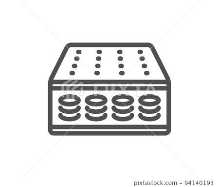 Mattress pocket spring line icon. Orthopedic sprung pad sign. Breathable sleep bed symbol. Quality design element. Linear style mattress icon. Editable stroke. Vector 94140193