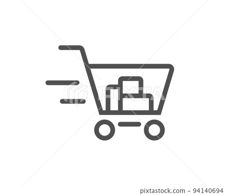 Delivery Service line icon. Shopping cart sign. Express Online buying. Supermarket basket symbol. Quality design element. Linear style shopping cart icon. Editable stroke. Vector Delivery Service line icon. Shopping cart sign. Express Online buying. Supermarket basket symbol. Quality design element. Linear style shopping cart icon. Editable stroke. Vector 94140694