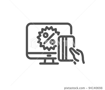 Online shopping line icon. Sale discount sign. Black friday symbol. Quality design element. Linear style online shopping icon. Editable stroke. Vector Online shopping line icon. Sale discount sign. Black friday symbol. Quality design element. Linear style online shopping icon. Editable stroke. Vector 94140698