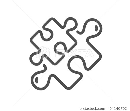 Puzzle pieces line icon. Jigsaw game challenge sign. Business solution symbol. Quality design element. Linear style puzzle icon. Editable stroke. Vector 94140702