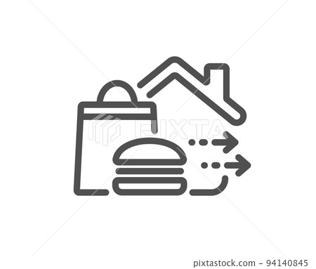 Food delivery line icon. Burger meal sign. Catering service symbol. Quality design element. Linear style food delivery icon. Editable stroke. Vector Food delivery line icon. Burger meal sign. Catering service symbol. Quality design element. Linear style food delivery icon. Editable stroke. Vector 94140845