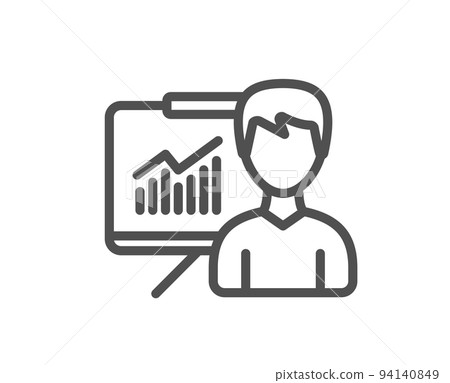 Presentation line icon. Education board sign. Lecture with Charts symbol. Quality design element. Linear style presentation icon. Editable stroke. Vector 94140849