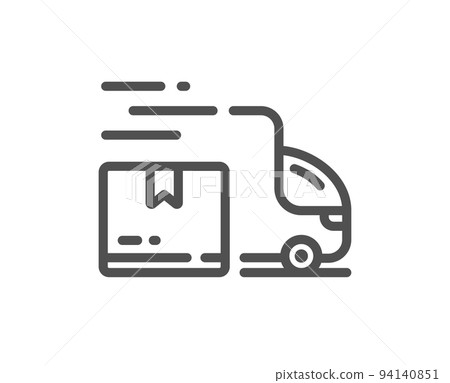 Delivery truck line icon. Logistic service sign. Export freight boxes symbol. Quality design element. Linear style delivery truck icon. Editable stroke. Vector 94140851