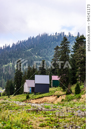 Old houses of Bakhmaro resort in georgian region Guria 94141173