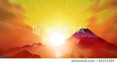 New Year's sunrise Red Mt.Fuji Background material 94141264