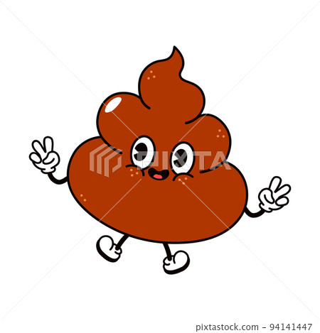 Cute funny poop jump character. Vector hand drawn traditional cartoon vintage, retro, kawaii character illustration icon. Isolated on white background. Turd character concept 94141447