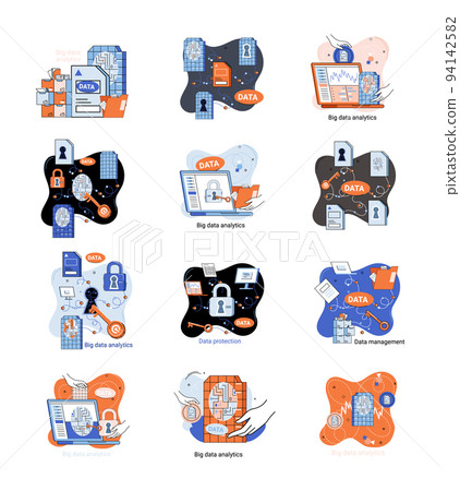 Big data analytics platform, data management and protection creative metaphor set abstract concept 94142582