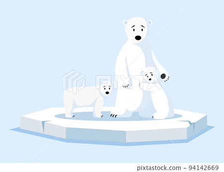 Polar white bear family floating on water on broken ice floe. Wild animal living in antarctica 94142669