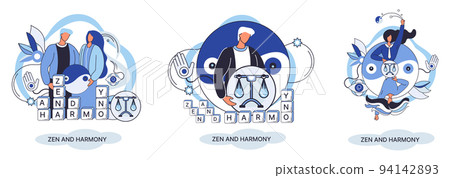 Zen and harmony metaphor, meditation practice. Balance, harmony and mindfulness concept. Calm person relaxing 94142893