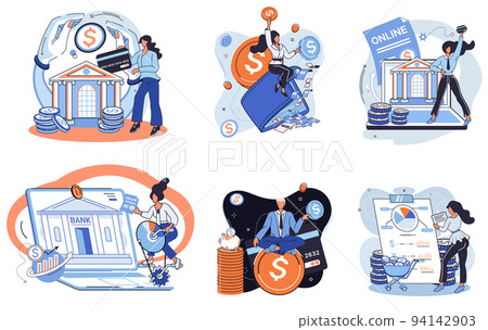 Online banking system, financial consulting, saving account. Mobile payment, cash transactions Online banking system, financial consulting, saving account. Mobile payment, cash transactions 94142903