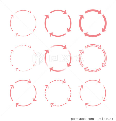 一組 Tomoe 形箭頭旋轉、步進、處理、循環、重複、循環 - 4 個步驟 94144023
