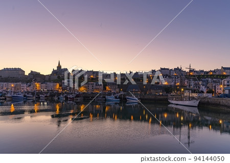 The harbor roadstead of the city of Granville in Europe, France, Normandy, Manche, in spring, at night 94144050