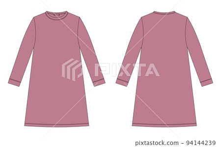 Nightdress technical sketch. Cotton chemise for children. Pudra color. Nightgown. Nightdress technical sketch. Cotton chemise for children. Pudra color. Nightgown. 94144239