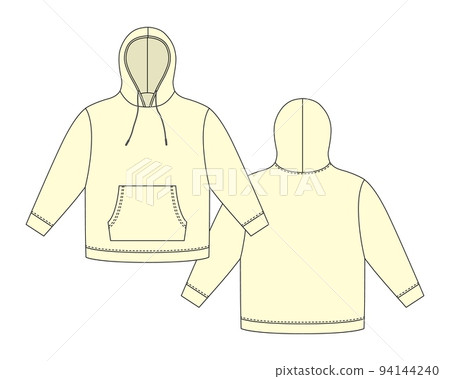 Hoodie template in cream color. Apparel hoody technical sketch mockup. Sweatshirt with hood, pockets. Hoodie template in cream color. Apparel hoody technical sketch mockup. Sweatshirt with hood, pockets. 94144240