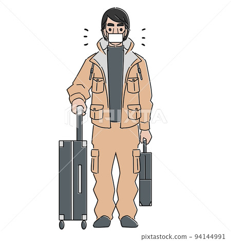 Inbound Asian man in work clothes wearing a mask Inbound Asian man in work clothes wearing a mask 94144991