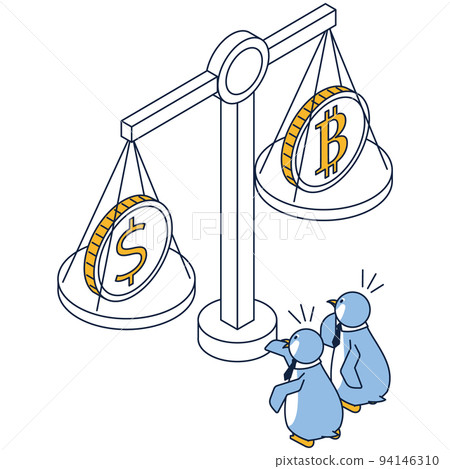 一隻想投資虛擬貨幣的企鵝的等距插圖 一隻想投資虛擬貨幣的企鵝的等距插圖 94146310