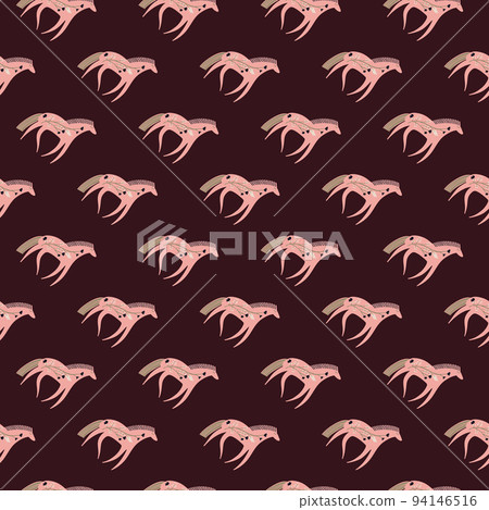 Hand drawn horse seamless pattern. Cute cartoon wallpaper with wild flower and stylized animals. Hand drawn horse seamless pattern. Cute cartoon wallpaper with wild flower and stylized animals. 94146516