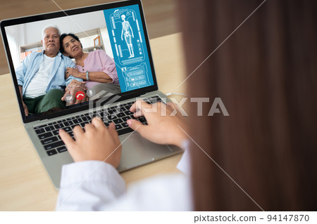 Doctor online video conference with the old elderly patient to monitor and ask for symptoms of the disease And giving advice and consultation of health care, telemedicine and telehealth concept. Doctor online video conference with the old elderly patient to monitor and ask for symptoms of the disease And giving advice and consultation of health care, telemedicine and telehealth concept. 94147870