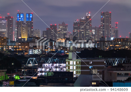 "Tokyo" Night view / distant view of the skyscraper in Shinjuku and the residential area 94148609