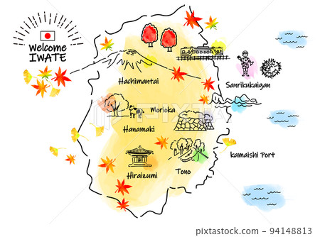 Autumn Iwate sightseeing spot simple line drawing illustration map 94148813