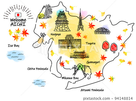 秋季愛知觀光景點簡單線描圖 94148814