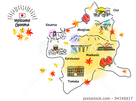 Autumn Gunma sightseeing spot simple line drawing illustration map 94148817