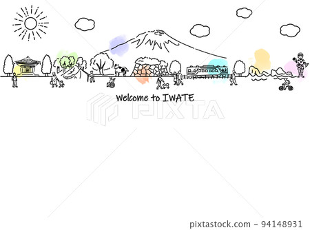 Simple line drawing illustration of the cityscape and people of tourist spots in Iwate Prefecture Simple line drawing illustration of the cityscape and people of tourist spots in Iwate Prefecture 94148931